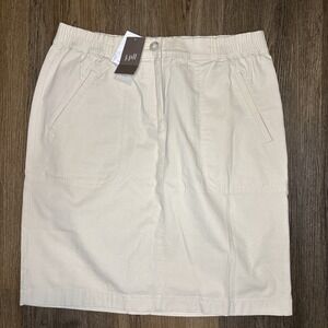 J Jill Khaki Flat Front Skirt Small Petite Knee Length Cotton Blend Preppy NWT